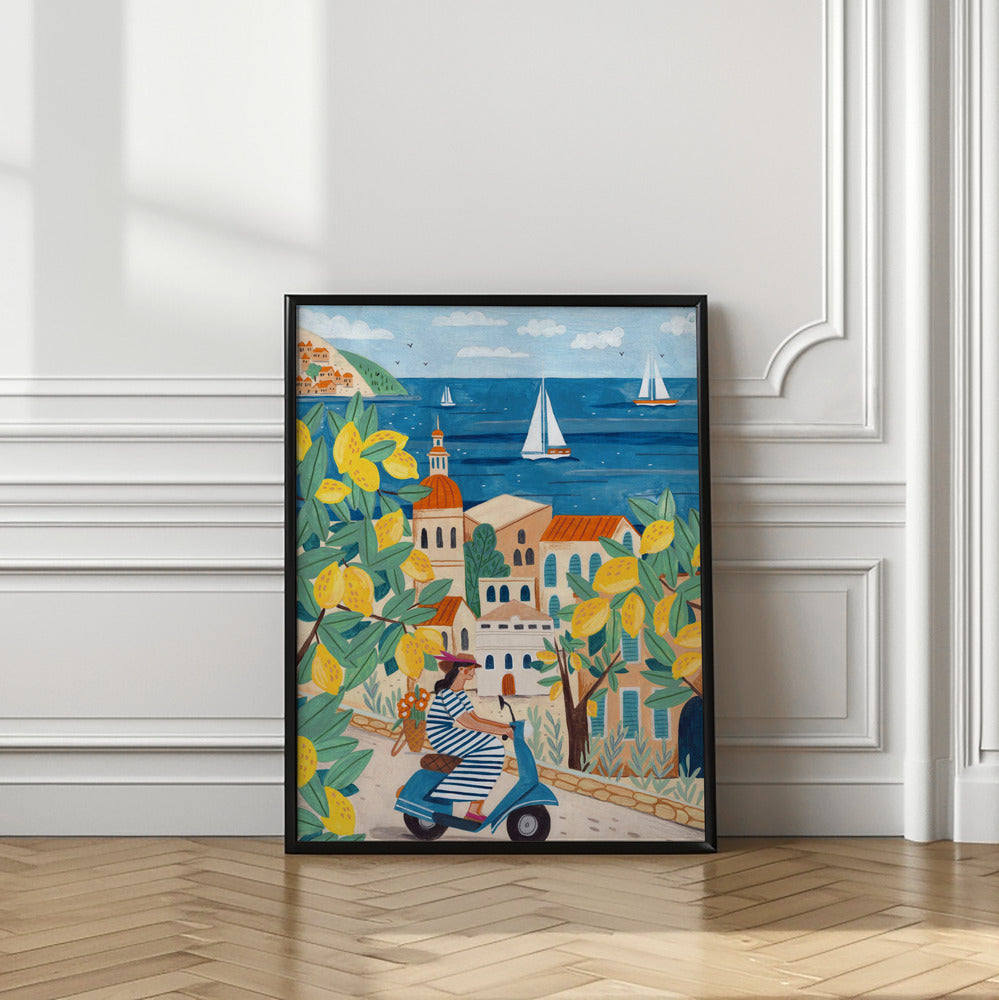 Travel poster woman on the Amalfi coast | Summer wall art