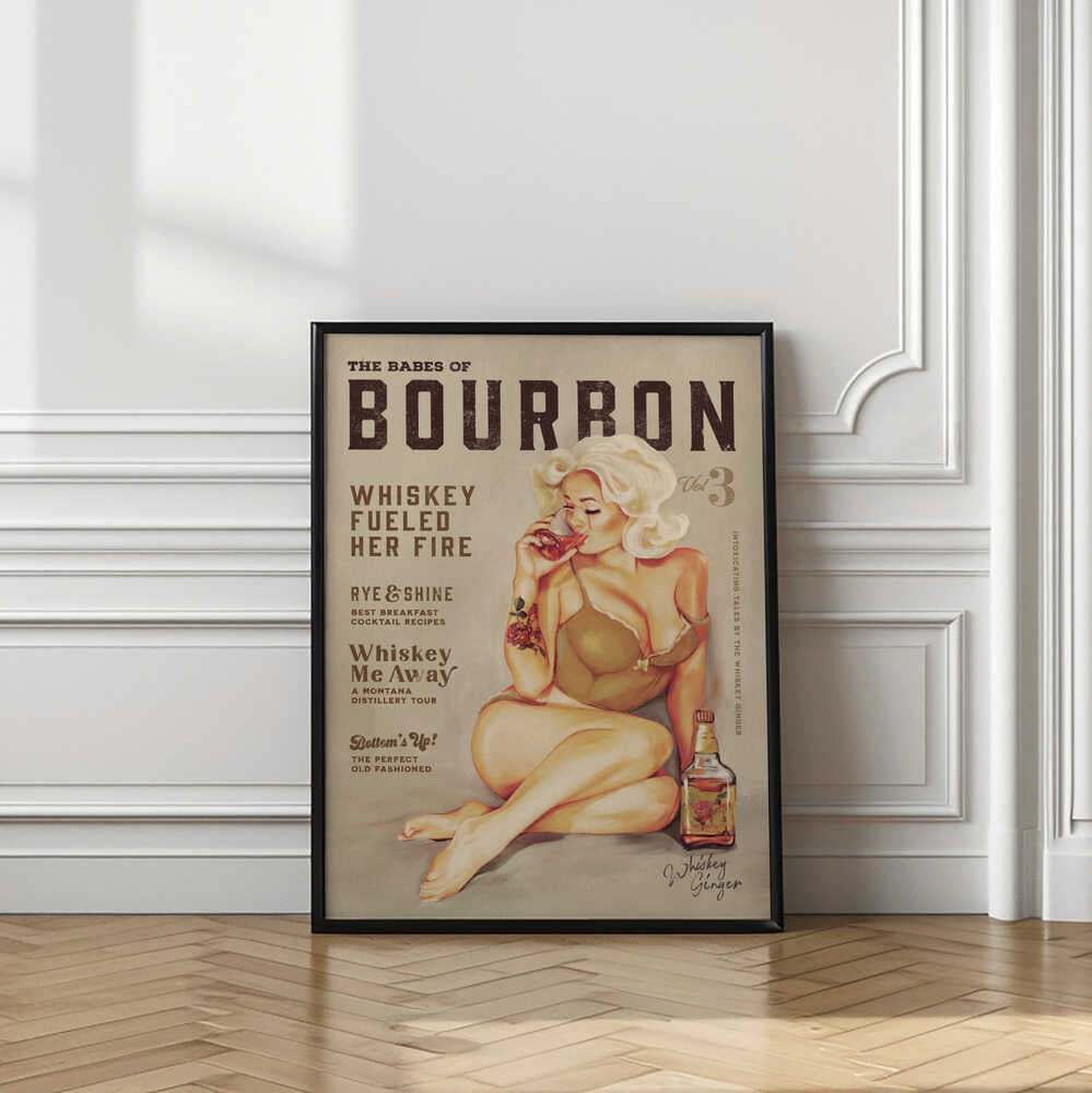 Bourbon Wall Art. Sexy Vintage Pin Up Girl Drinking Whiskey