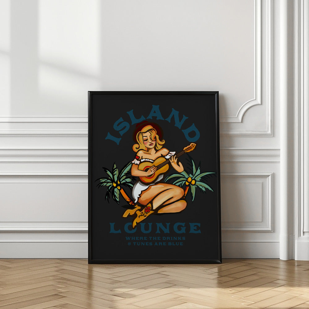 Island Lounge Tropical Pin Up Girl Playing Guitar