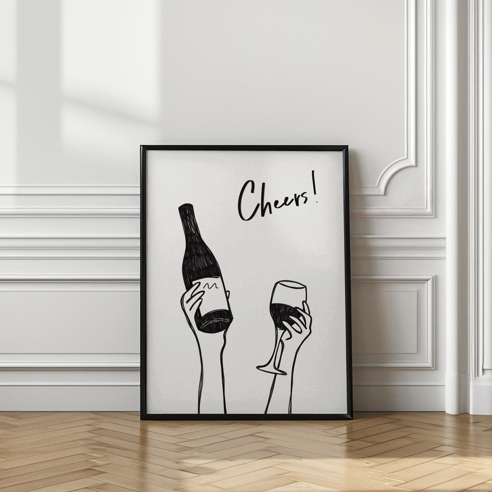 Cheers wine illustration quote print