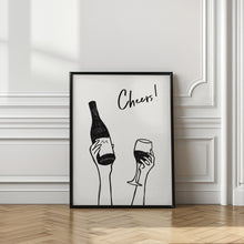 Load image into Gallery viewer, Cheers wine illustration quote print
