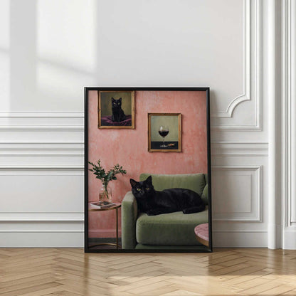 Black Cat On Green Sofa
