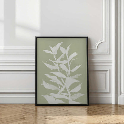 White Leaves Green Background