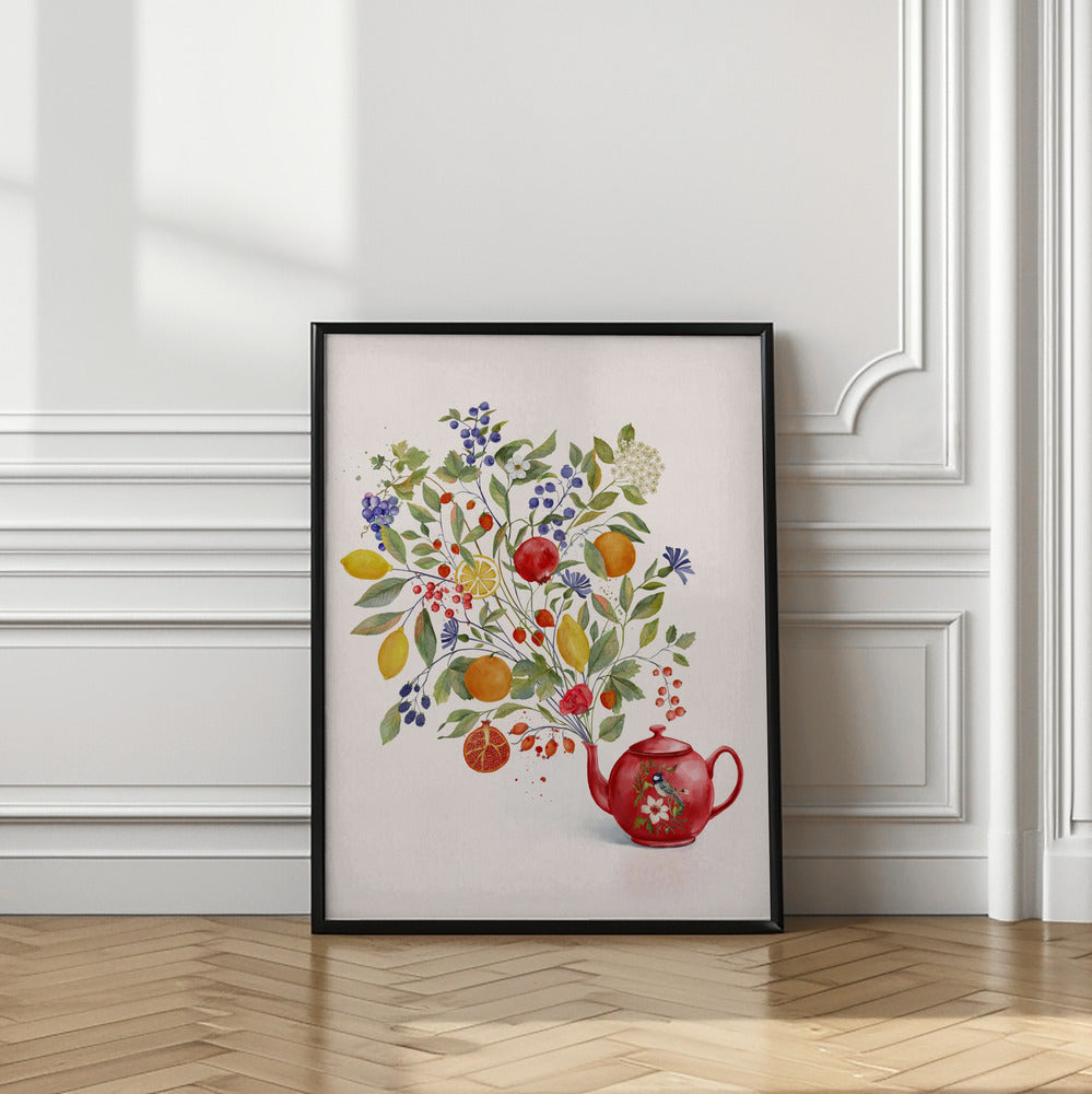 Fruit Symphony In a Red Teapot