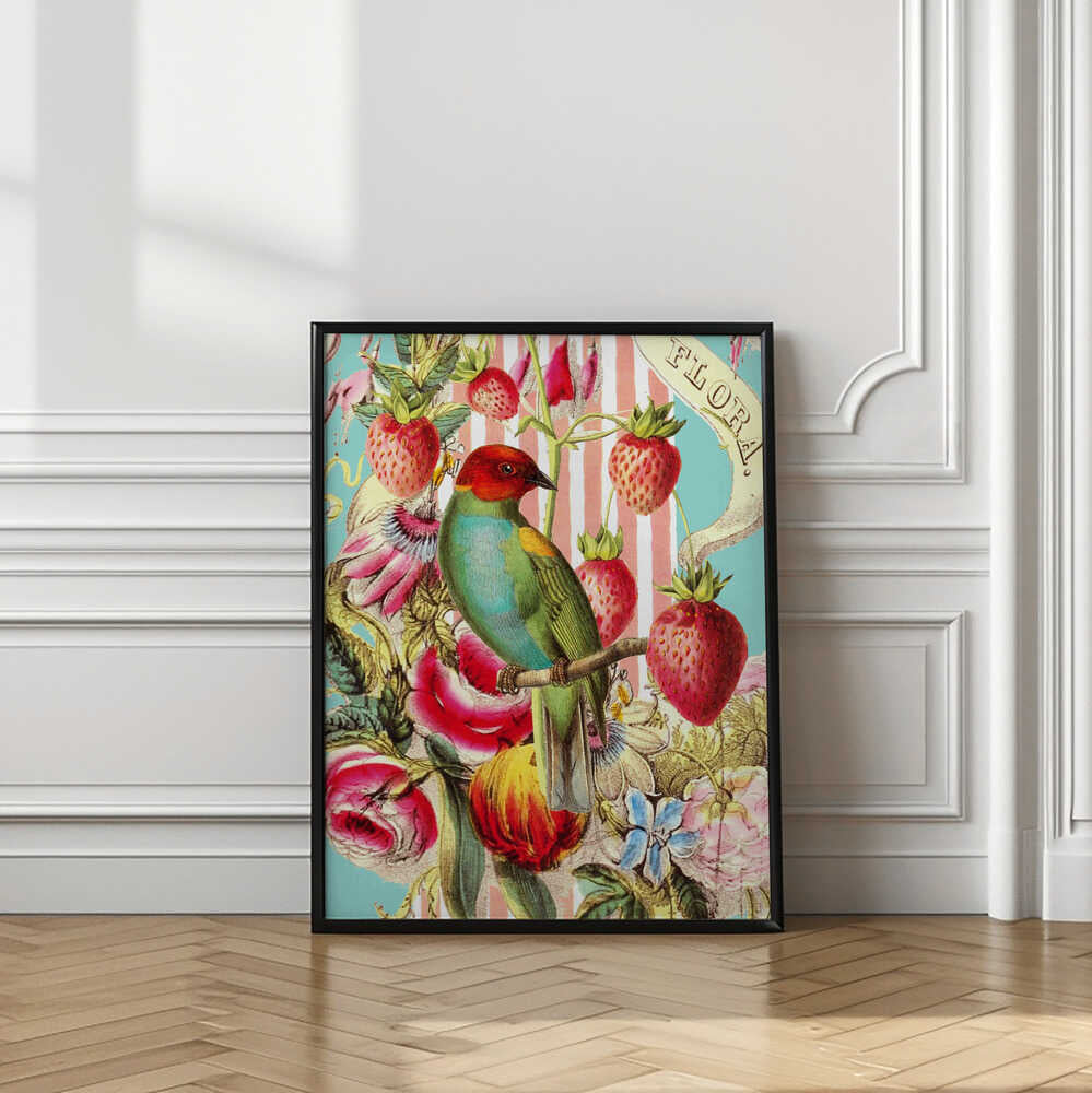 Vintage Bird with Strawberries
