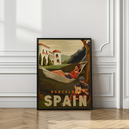 Barcelona Spain Guitar Player Travel Art