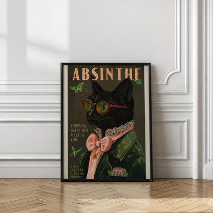 Chic Absinthe Cat Alcohol & Cocktail Bar Art