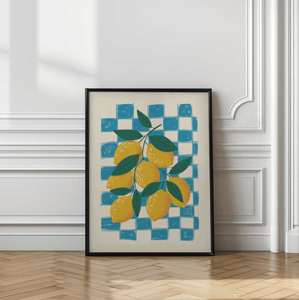 Lemons on Blue Checkered