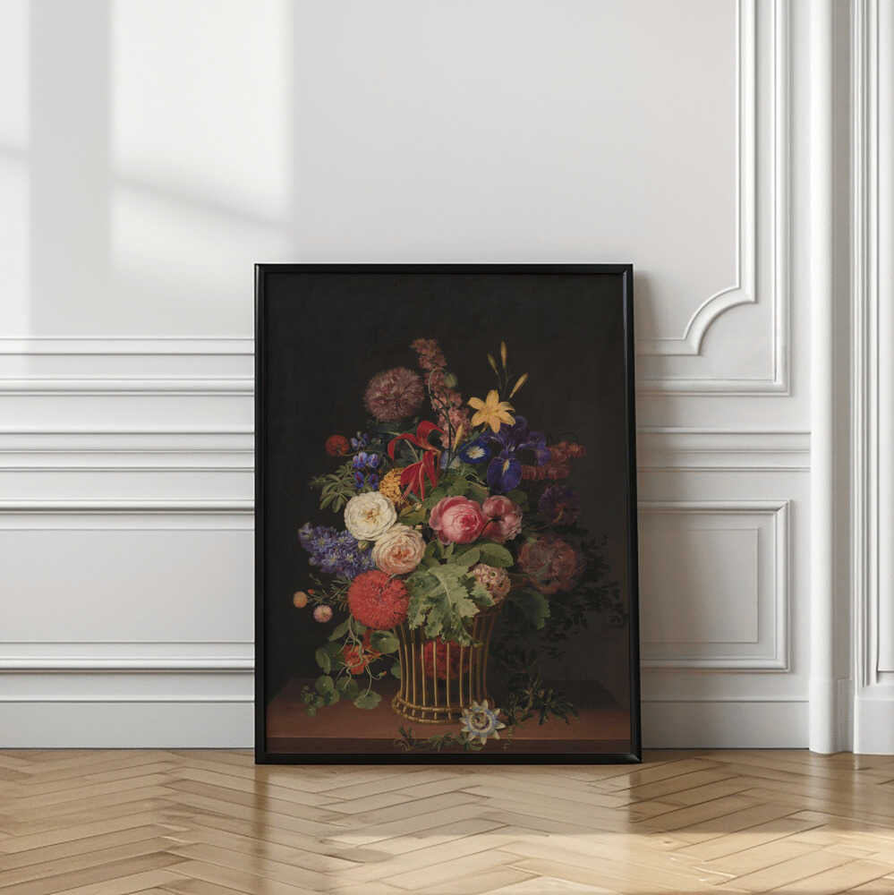 A Light Cane Basket With Flowers By C. D. Fritzsch