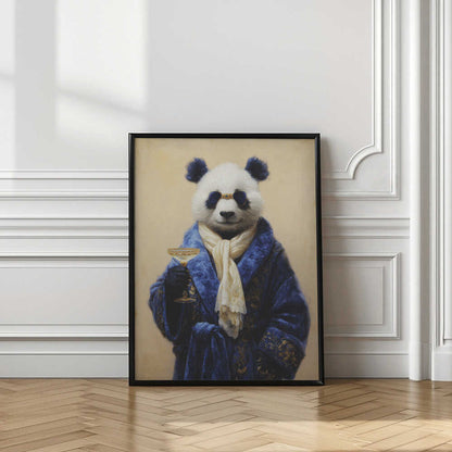 Panda In Blue Velvet Robe