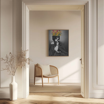 VINTAGE WOMAN WITH FLOWERS | Floral portrait wall art