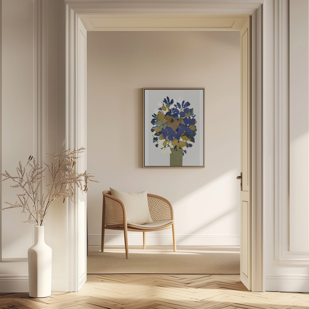 Blue and Brown Flowers In Vase
