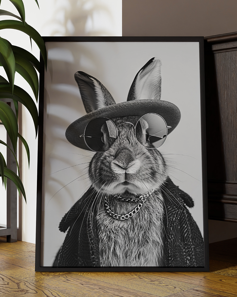 Elegant Rabbit Portrait | Altered Animal Portrait Wall Art Black & White