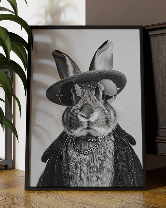 Elegant Rabbit Portrait | Altered Animal Portrait Wall Art Black & White