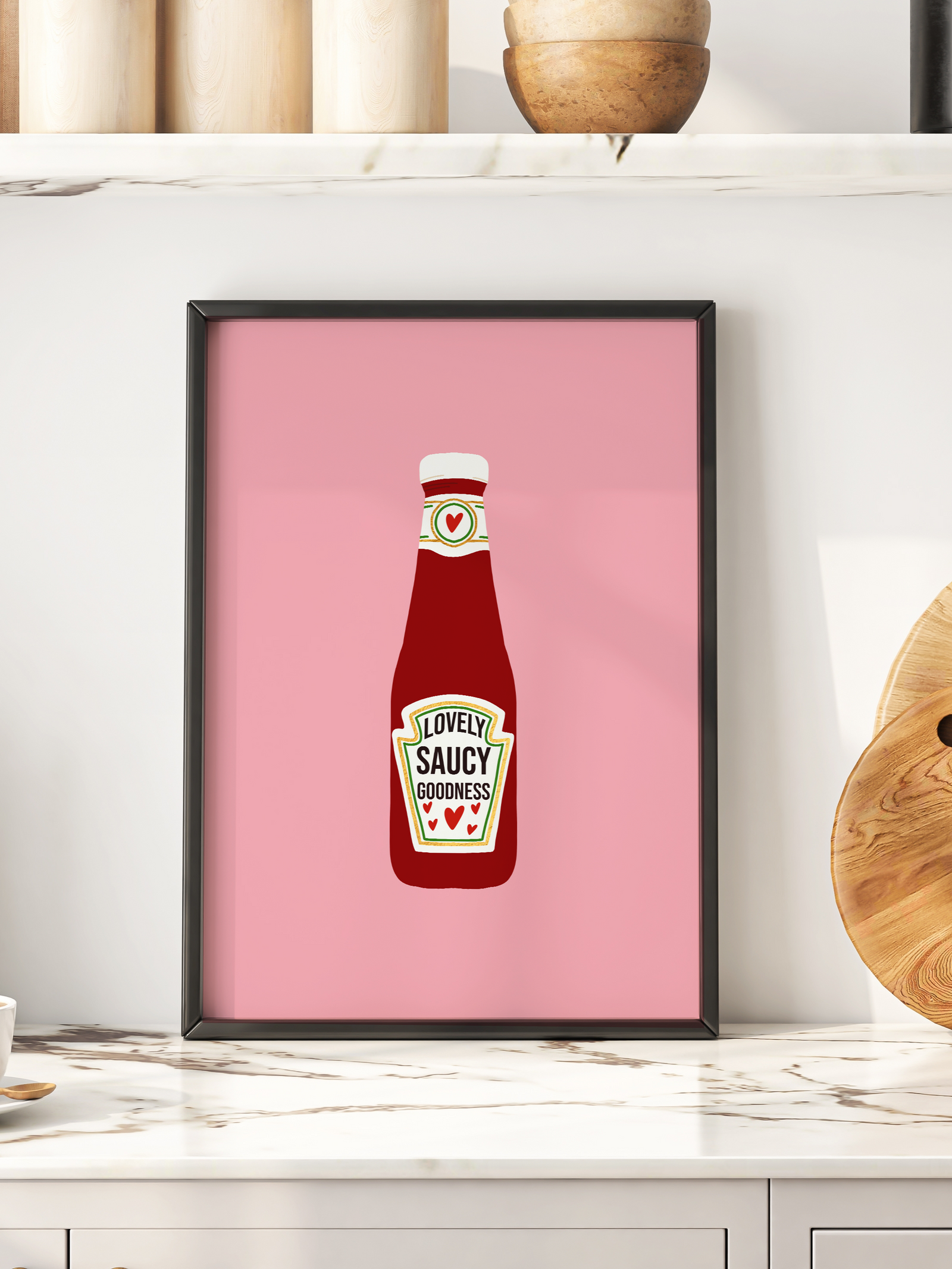 Lovely Saucy Goodness| Kitchen Red sauce Quote Wall Art | By Pink Giraffe Print Co