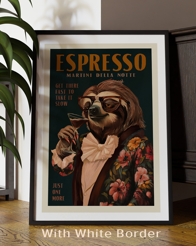 Art Deco Espresso Martini Drinking Sloth