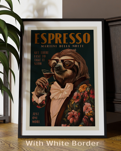 Art Deco Espresso Martini Drinking Sloth