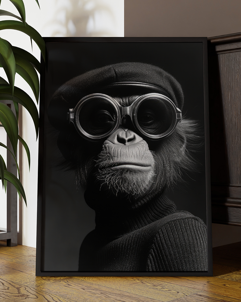 Punk Monkey | Altered Animal Portrait Wall Art Black & White