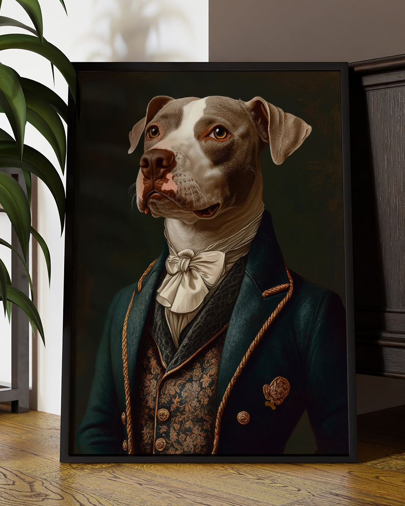 Vintage Dapper Staffordshire Bull Terrier Portrait | Altered Animal Portrait Wall Art