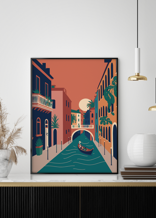 Gondola on Venice Grand Canal Travel Poster | Vintage Postcard Wall Art