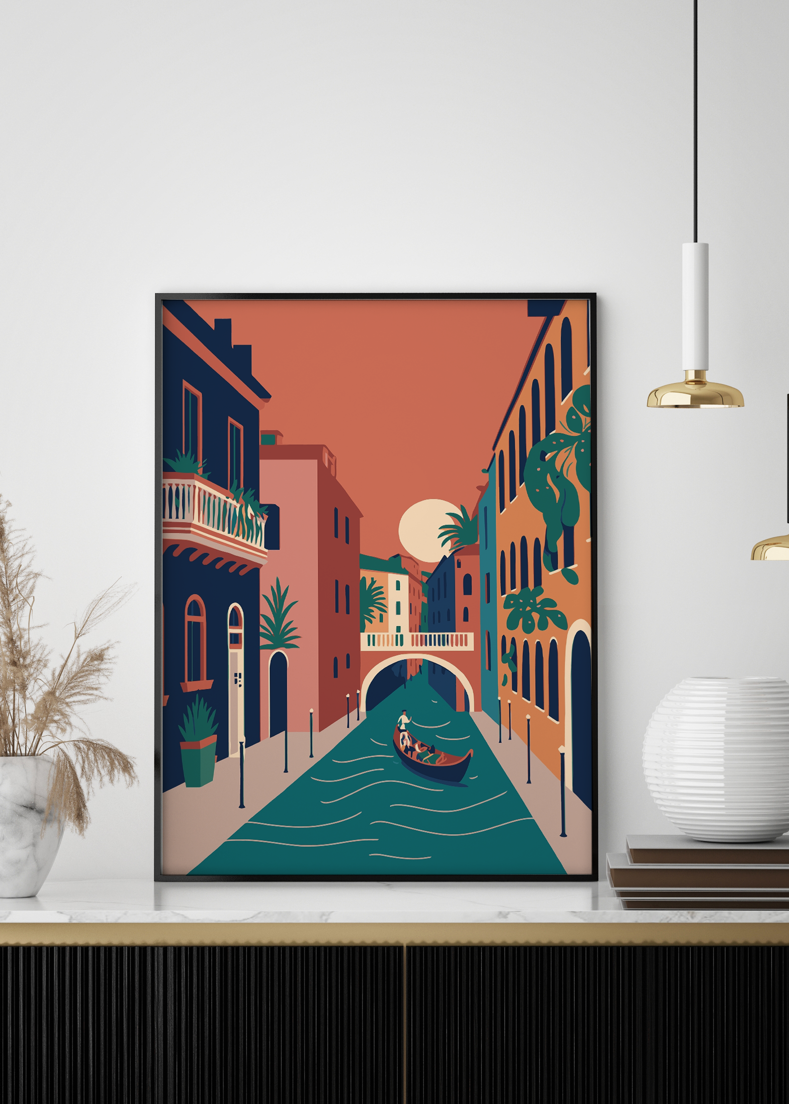 Gondola on Venice Grand Canal Travel Poster | Vintage Postcard Wall Art