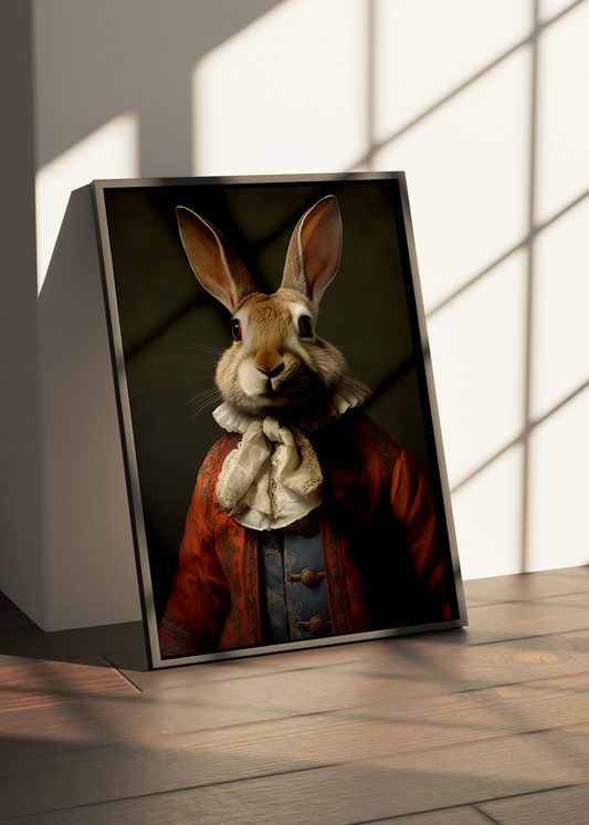 Mr Rabbit Vintage Portrait | Altered Animal Portrait Wall Art