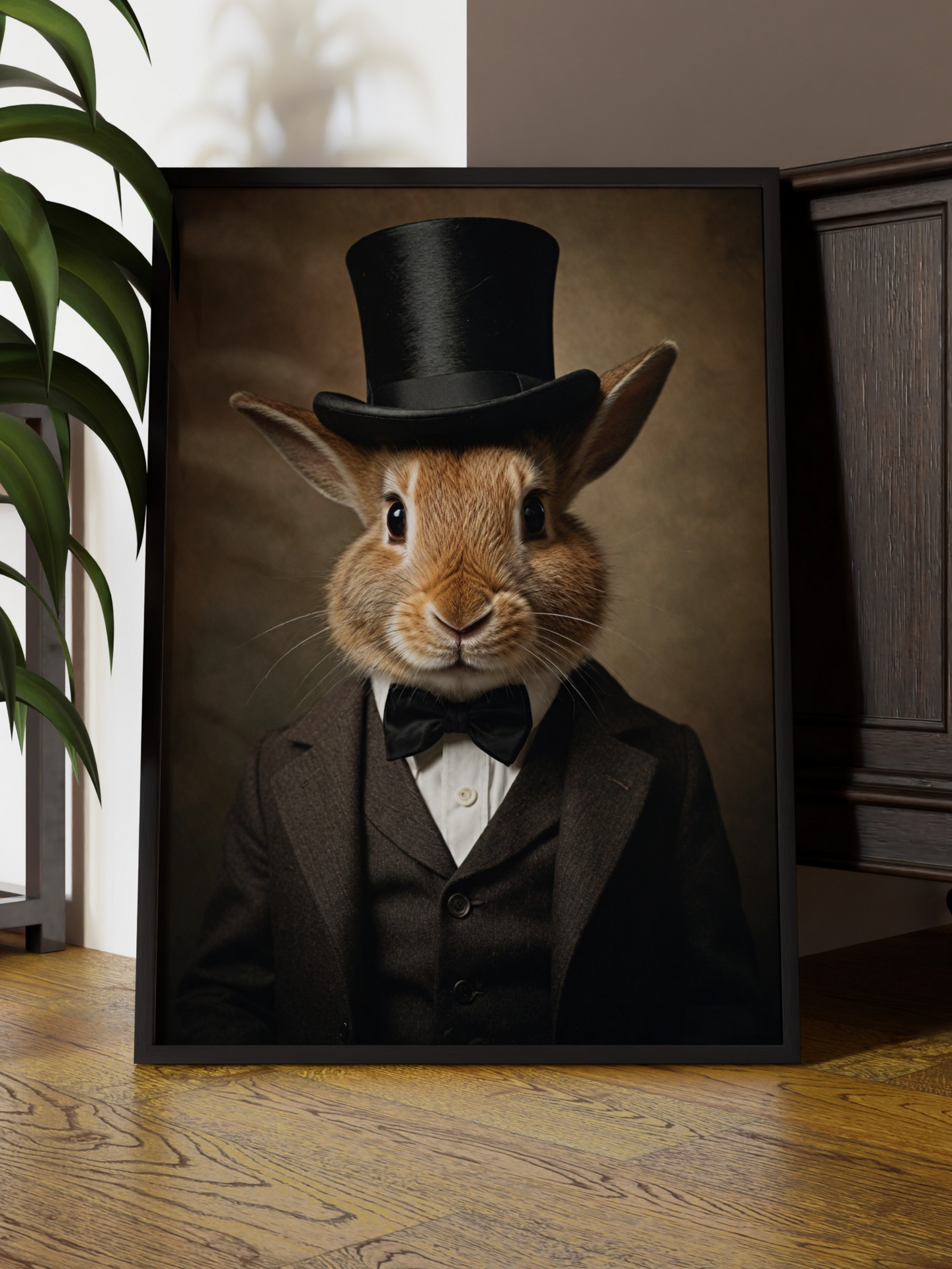Mr Hare in Top  Portrait | Altered Rabbit Portrait Wall Art