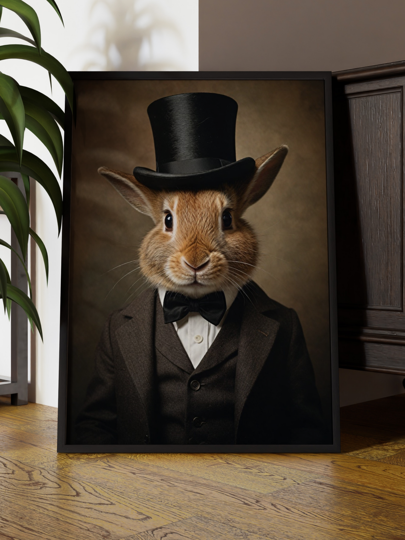 Mr Hare in Top  Portrait | Altered Rabbit Portrait Wall Art