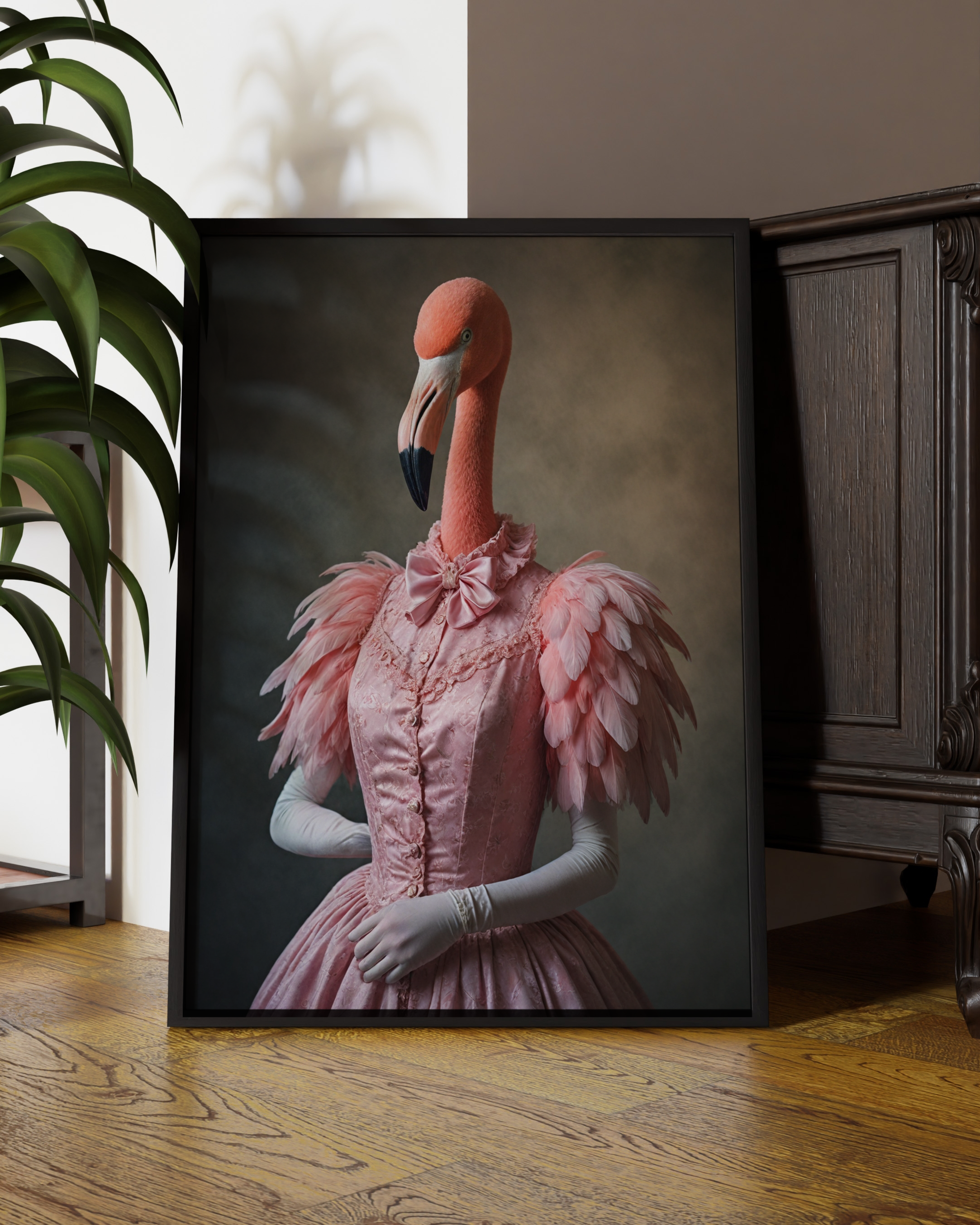 Pink Flamingo Princess  | Altered Animal Portrait Wall Art