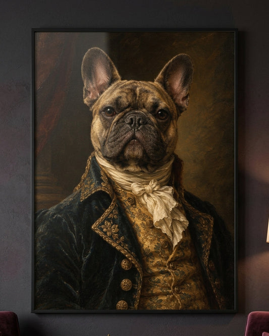 Regal French Bulldog Portrait Print - Victorian Animal Art in Vintage Style