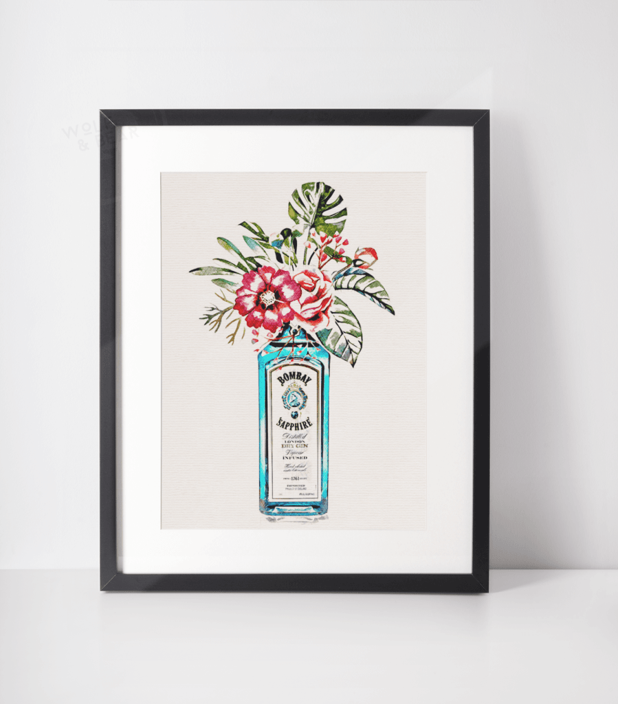 Bombay Sapphire Gin Bottle Illustration Print