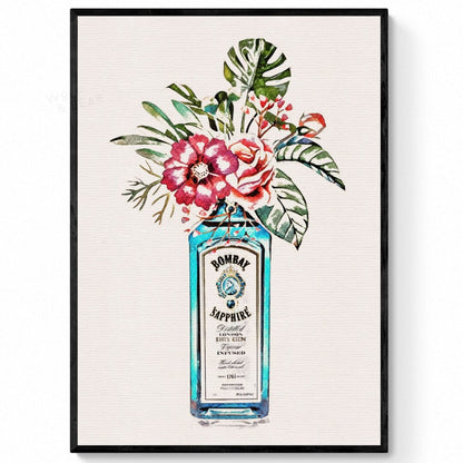 Bombay Sapphire Gin Bottle Illustration Print
