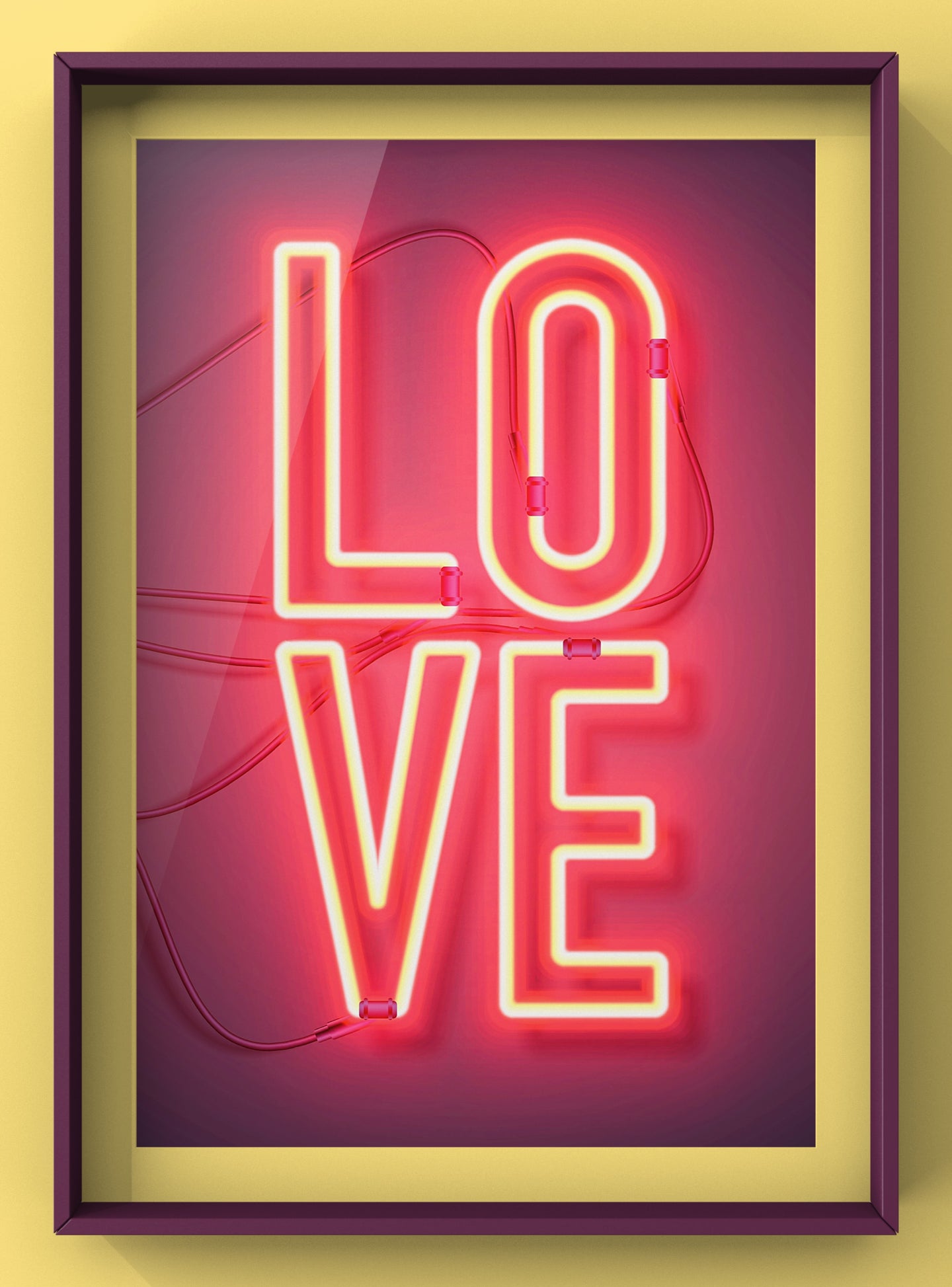 Neon Love Quote Print | Bright neon Pink Wall Art Print