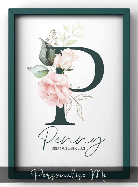 Personalised Letter Name Print | New Born Nursery Print