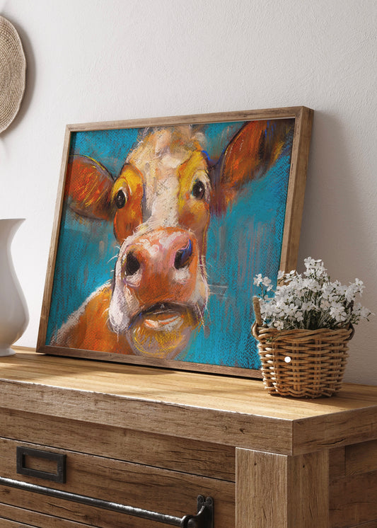 Pastel Cow Portrait Art | Morden Country Cottage Artwork Collection