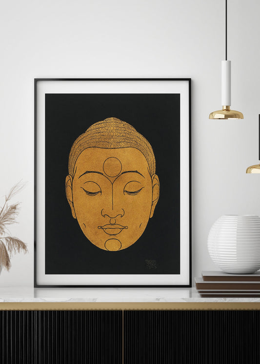 Vintage Golden Buddha | Head of Buddha print by Reijer Stolk