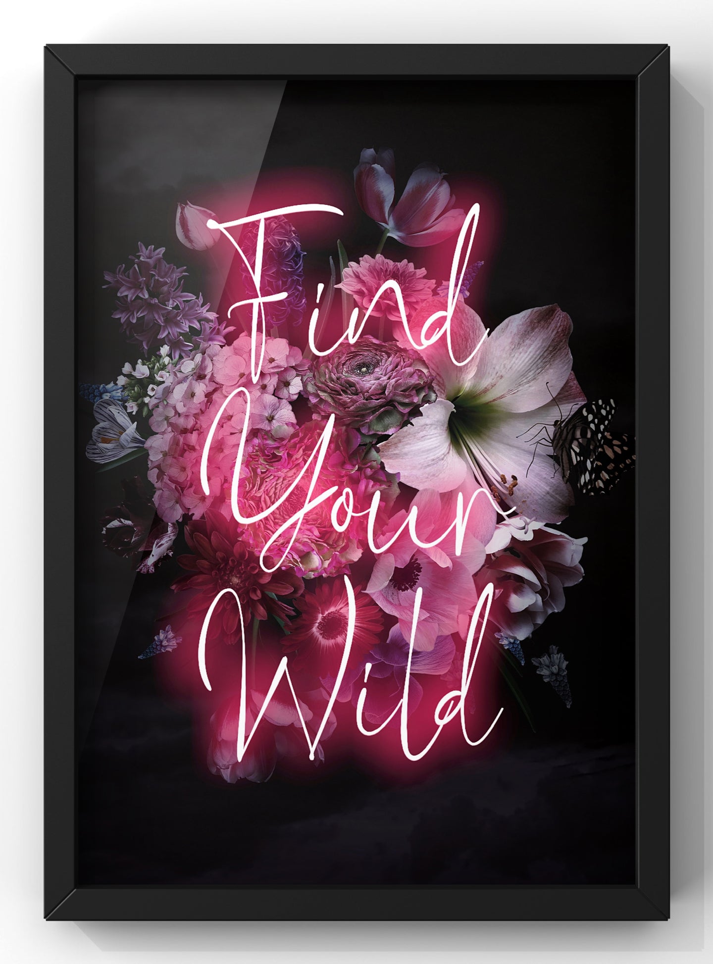 Find Your Wild Neon Print | Dark Floral Wall Art