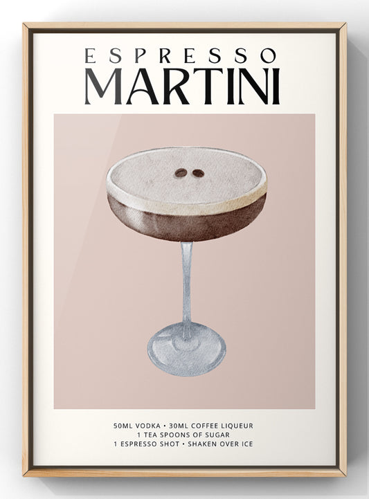 Espresso Martini Cocktail Recipe Poster | Kitchen Cocktail Wall Art | Home Bar Decor