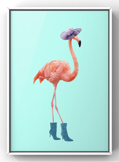 Fashion Trending Flamingo In Boots Print | Bright & Bold Wall Art