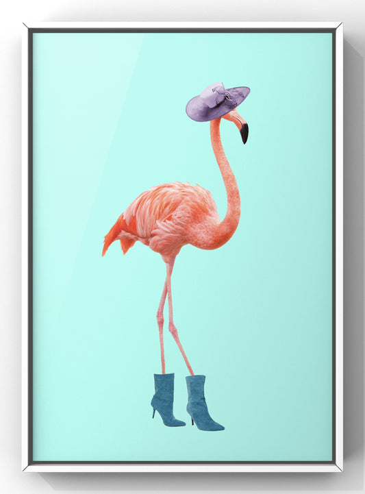 Fashion Trending Flamingo In Boots Print | Bright & Bold Wall Art