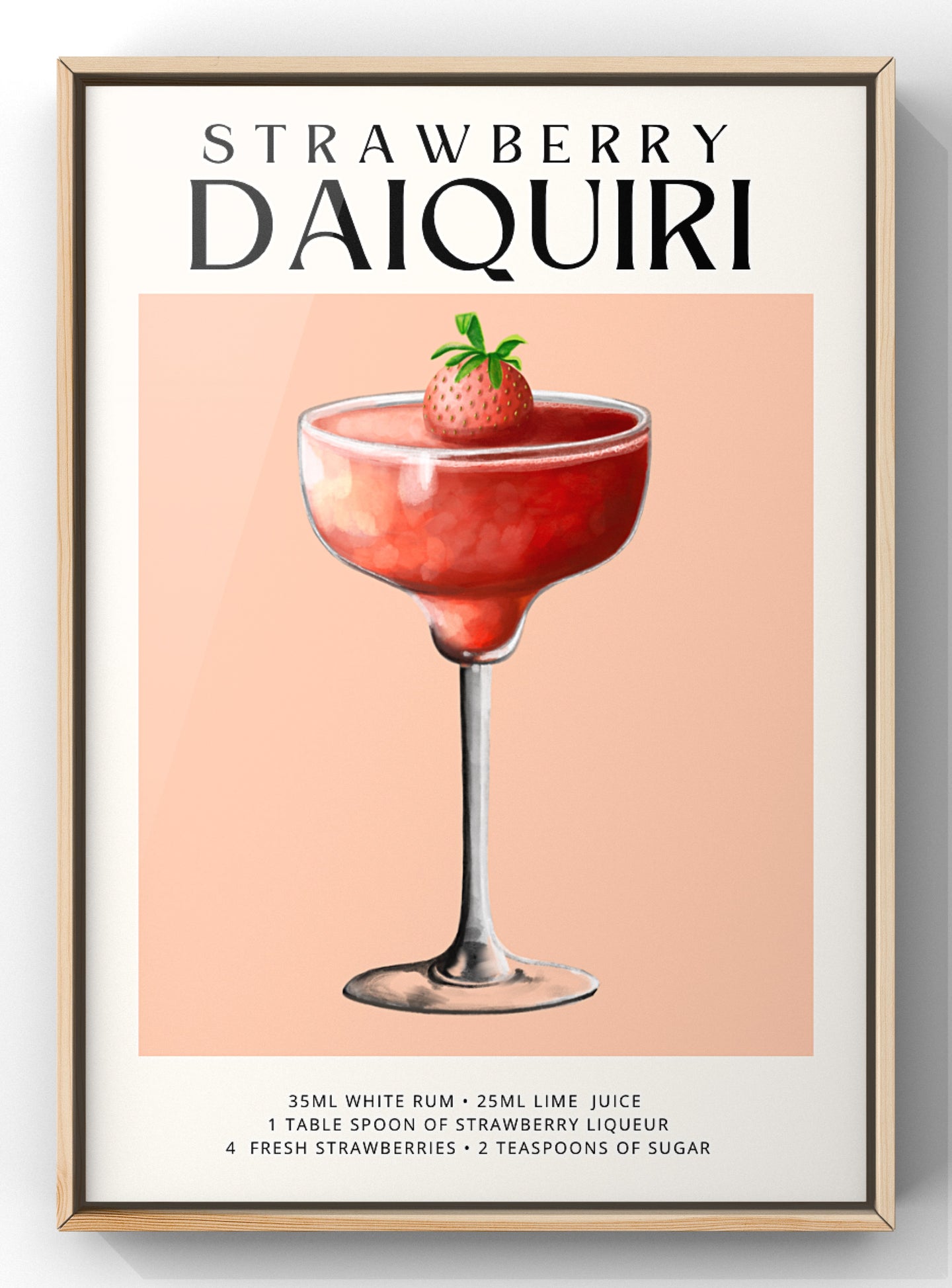 Strawberry Daiquiri Cocktail Recipe Poster | Kitchen Cocktail Wall Art | Home Bar Decor