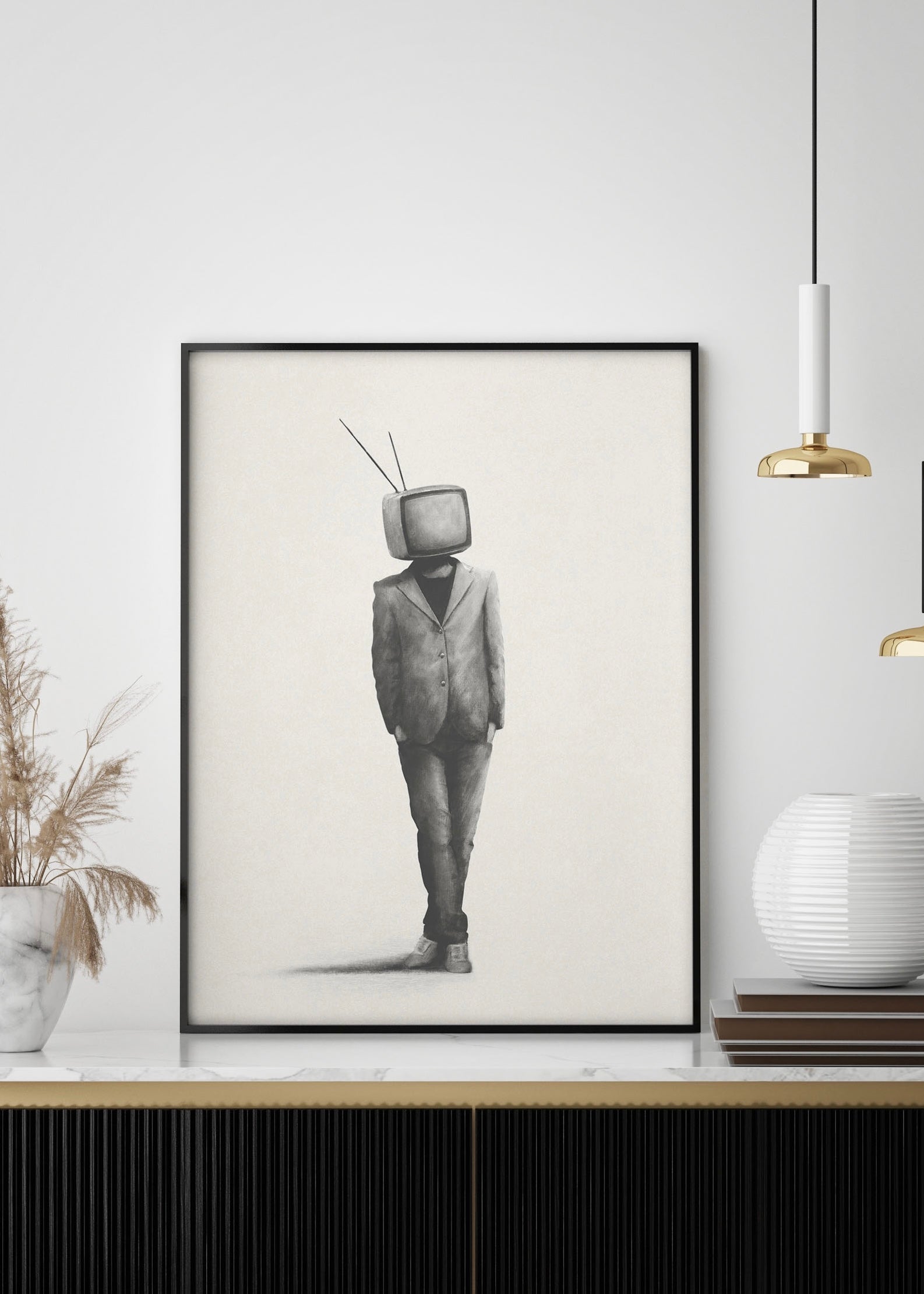 Retro TV Head Portrait Print | Quirky Wall Art Print  | Alternative Wall Art
