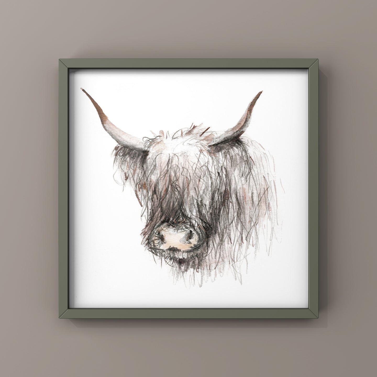 Hand Drawn Pencil Highland Cow Wall Art Print