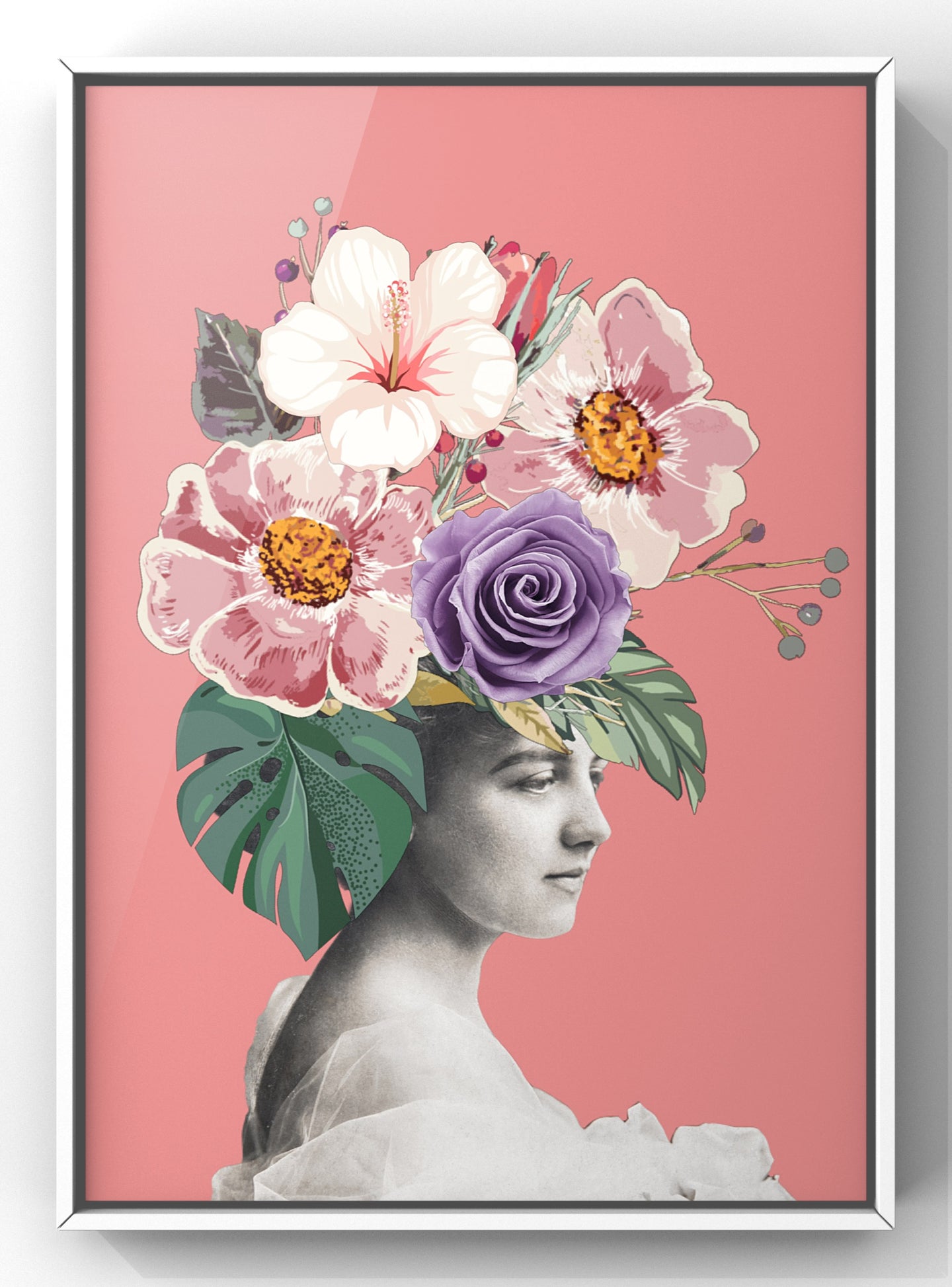 Feel Fabulous Floral Lady Portrait | Vintage Style Wall Art Print