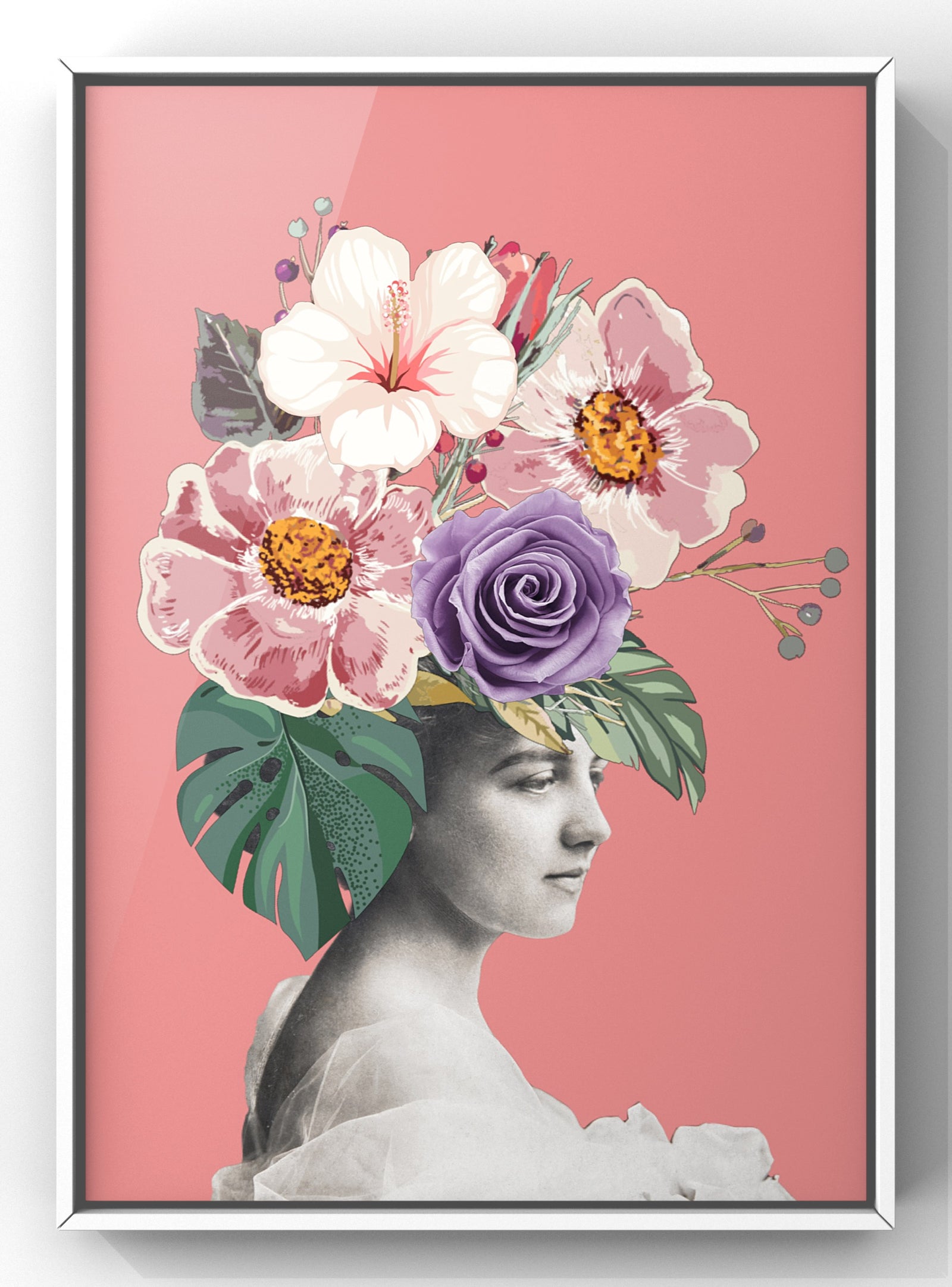 Feel Fabulous Floral Lady Portrait | Vintage Style Wall Art Print