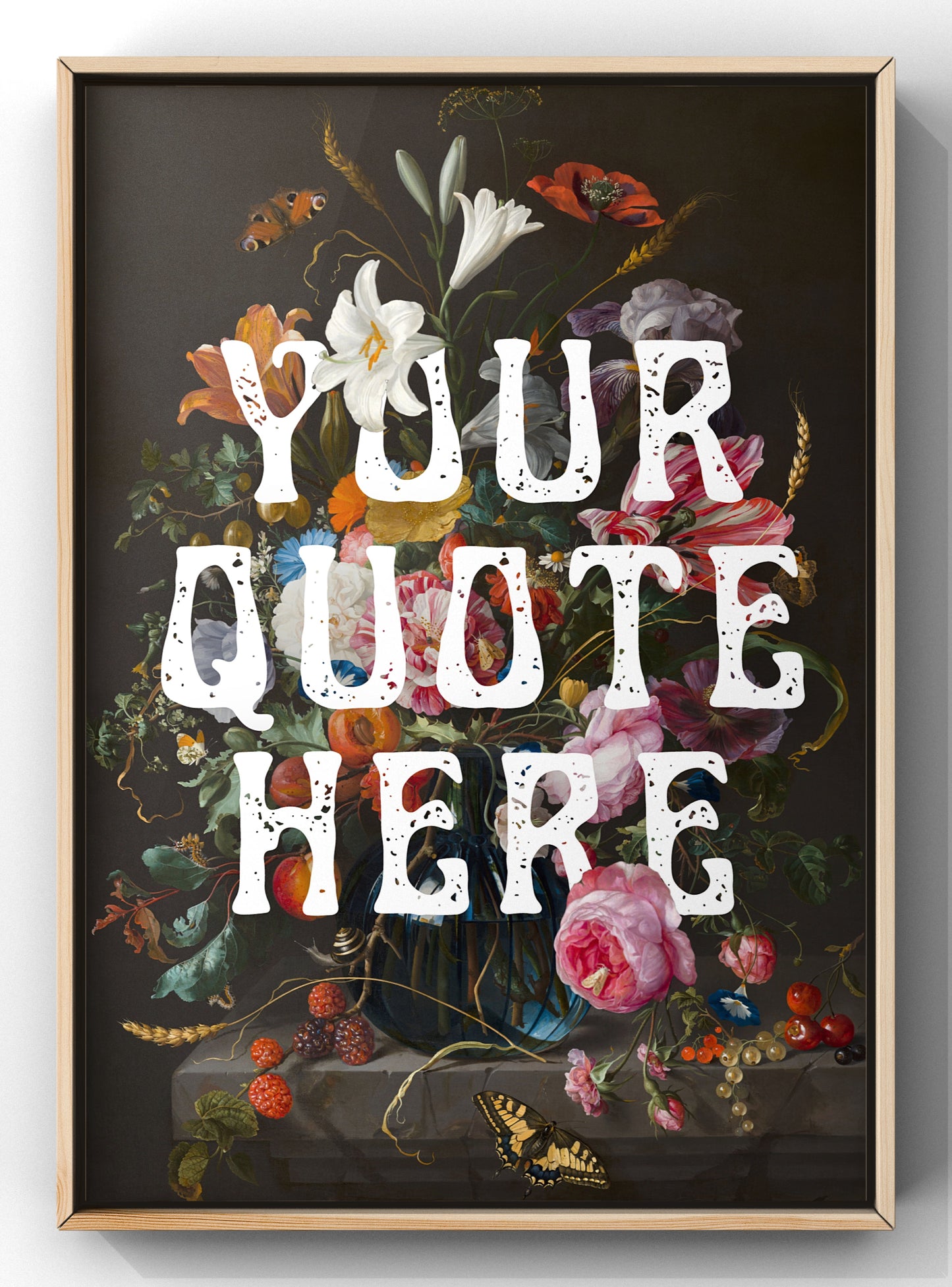 Dark Vintage Floral Personalised Text Print | Unique  Quote Print