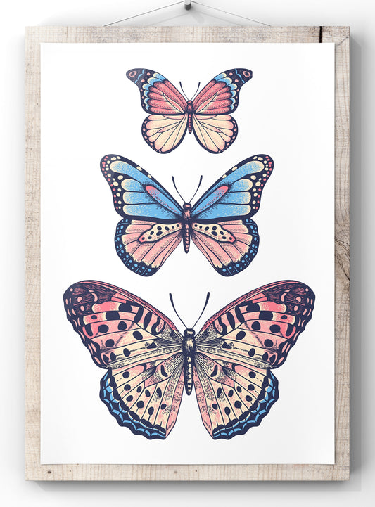 Trio Butterfly Illustration | Wall Art Print