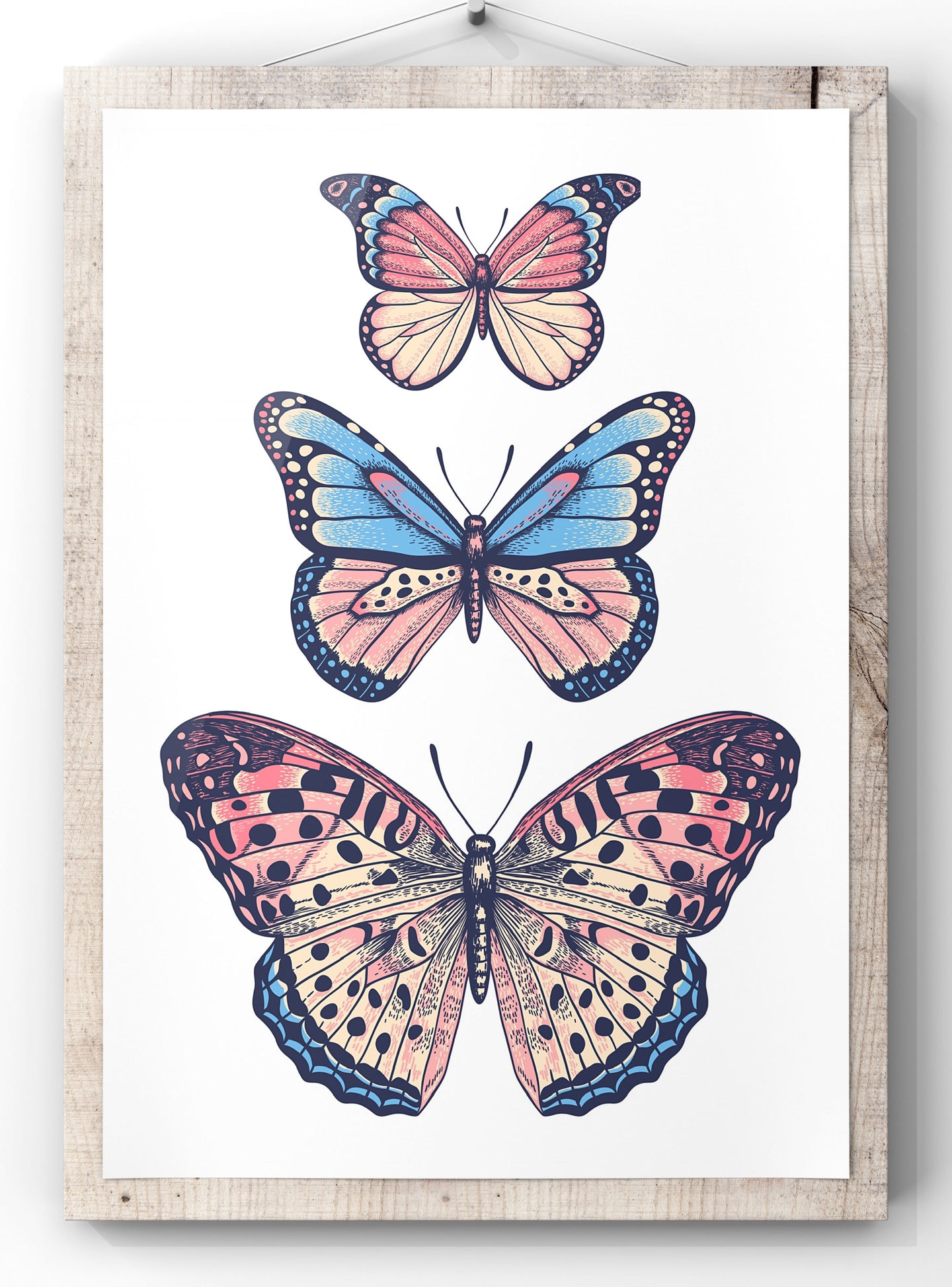 Trio Butterfly Illustration Wall Art Print