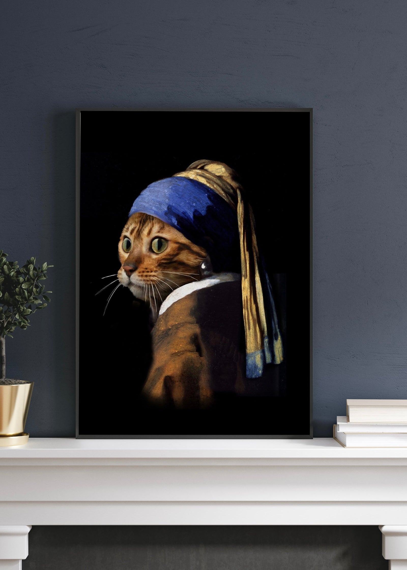 Alternative Girl with a pearl earring Puss | Punk Print Wall Art