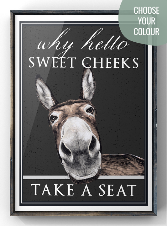 Hello Sweet Cheeks Donkey Print | Funny Bathroom Wall Art | Downstairs Toilet Wall Art